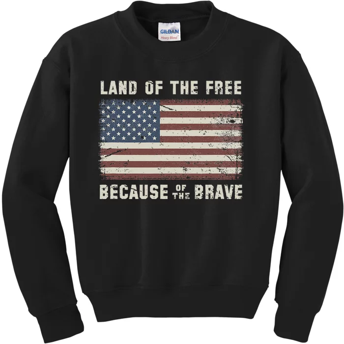 Land Of The Free Because Of The Brave Vintage Flag Kids Sweatshirt