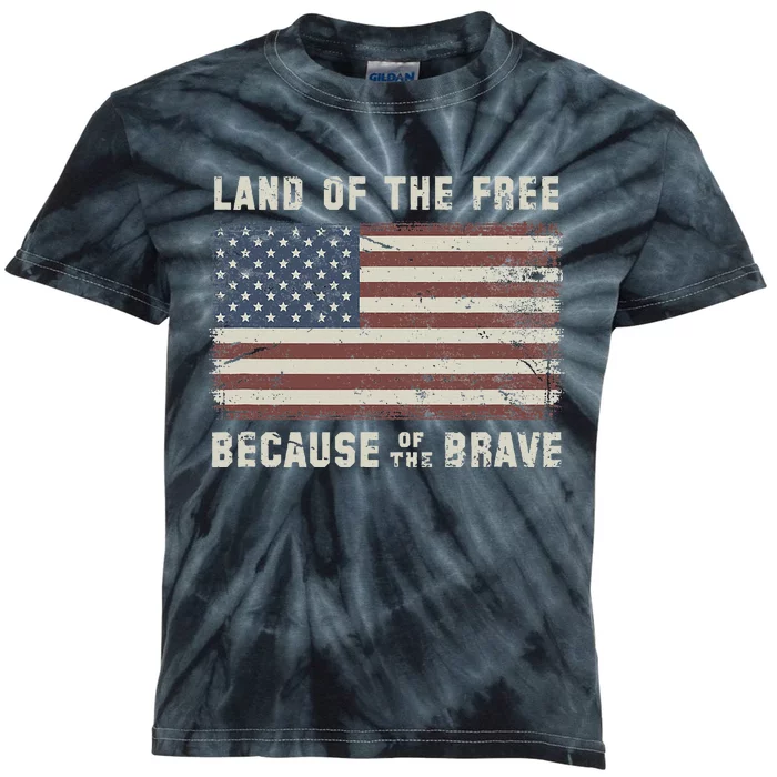 Land Of The Free Because Of The Brave Vintage Flag Kids Tie-Dye T-Shirt