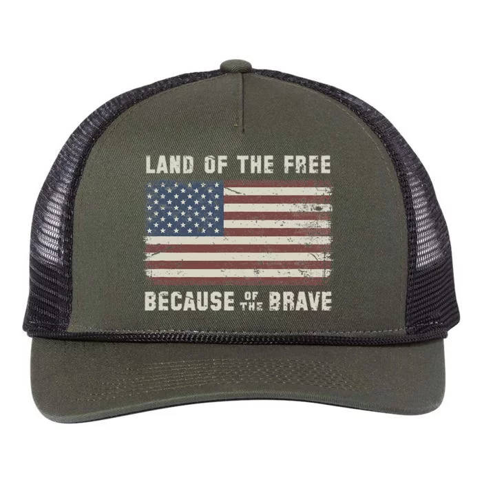 Land Of The Free Because Of The Brave Vintage Flag Retro Rope Trucker Hat Cap