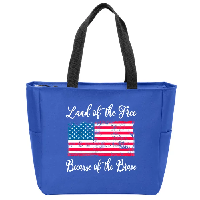 Land Of The Free Because Of The Brave Vintage American Flag Gift Zip Tote Bag