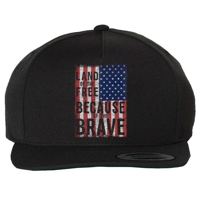 Land Of The Free Because Of The Brave Vintage American Flag Funny Gift Wool Snapback Cap