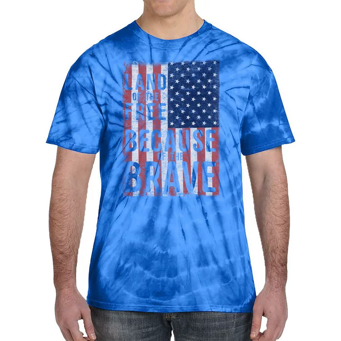 Land Of The Free Because Of The Brave Vintage American Flag Funny Gift Tie-Dye T-Shirt