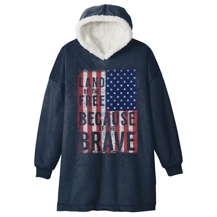 Land Of The Free Because Of The Brave Vintage American Flag Funny Gift Hooded Wearable Blanket