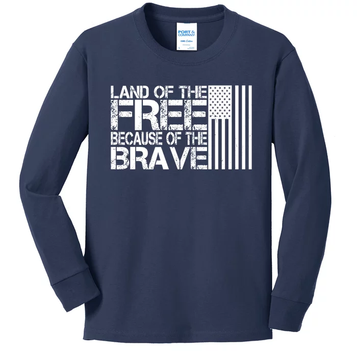 Land Of The Free Because Of The Brave Vintage Usa Flag Kids Long Sleeve Shirt