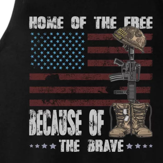 Land Of The Free Because The Brave Distress Veteran Us Flag Gift Ladies Tri-Blend Wicking Tank