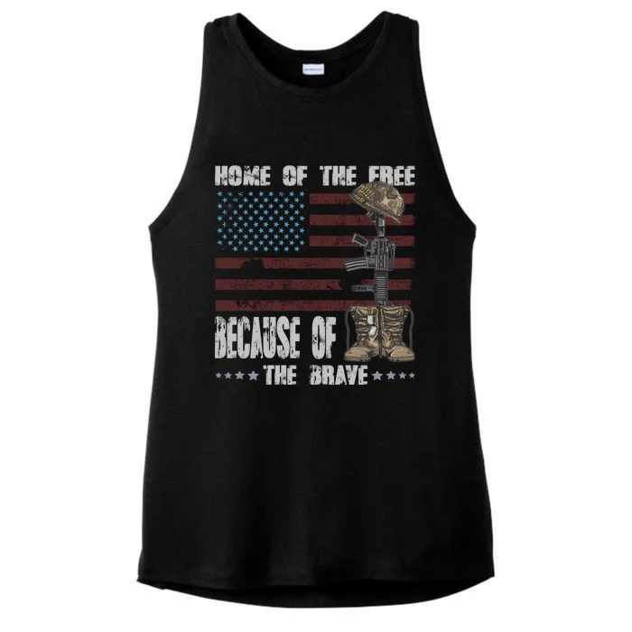 Land Of The Free Because The Brave Distress Veteran Us Flag Gift Ladies Tri-Blend Wicking Tank