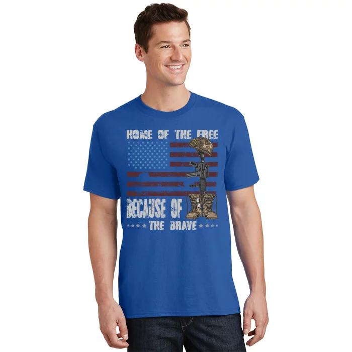 Land Of The Free Because The Brave Distress Veteran Us Flag Gift T-Shirt