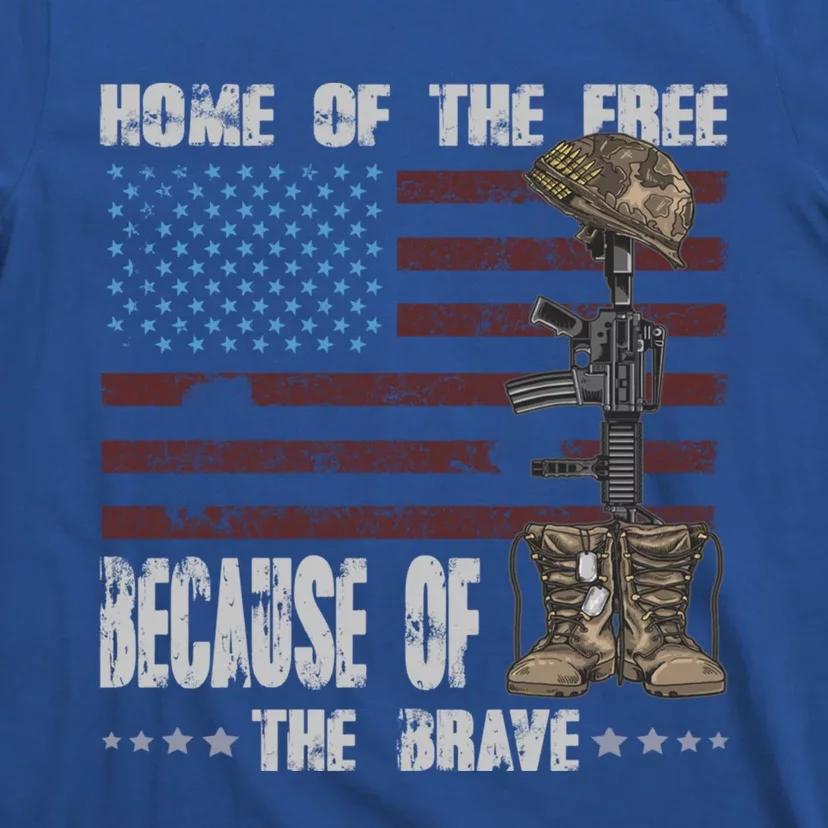 Land Of The Free Because The Brave Distress Veteran Us Flag Gift T-Shirt