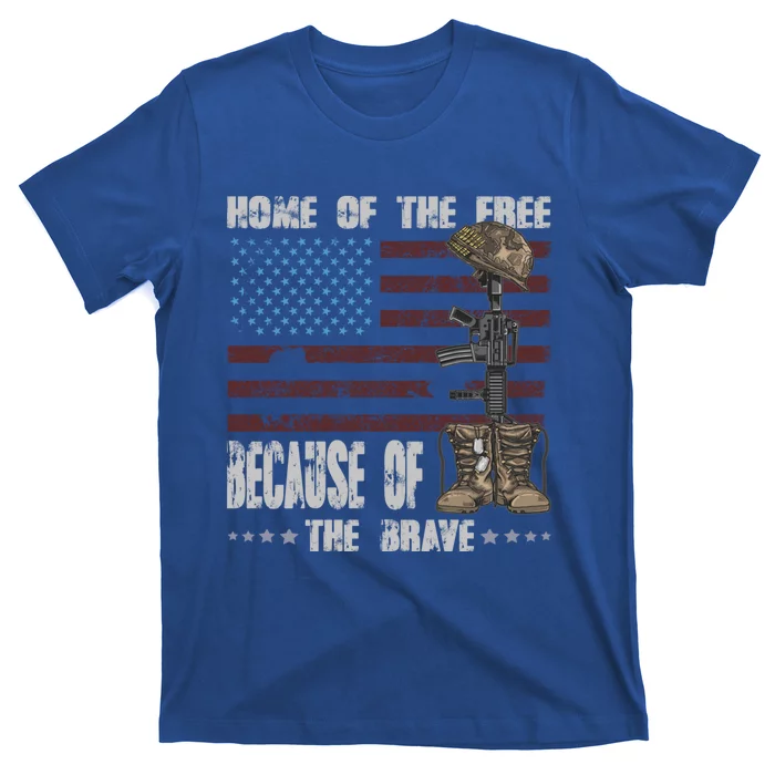 Land Of The Free Because The Brave Distress Veteran Us Flag Gift T-Shirt