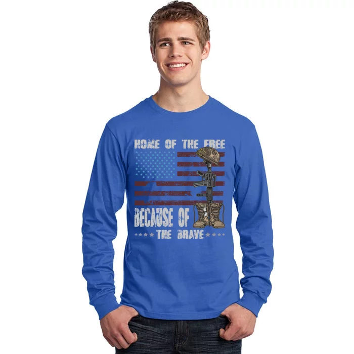 Land Of The Free Because The Brave Distress Veteran Us Flag Gift Tall Long Sleeve T-Shirt