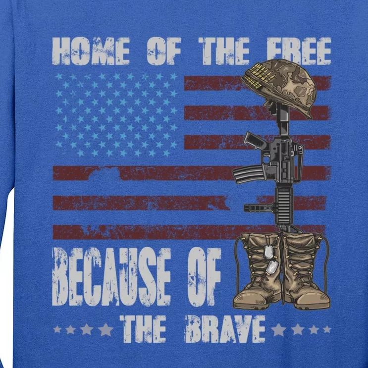 Land Of The Free Because The Brave Distress Veteran Us Flag Gift Tall Long Sleeve T-Shirt