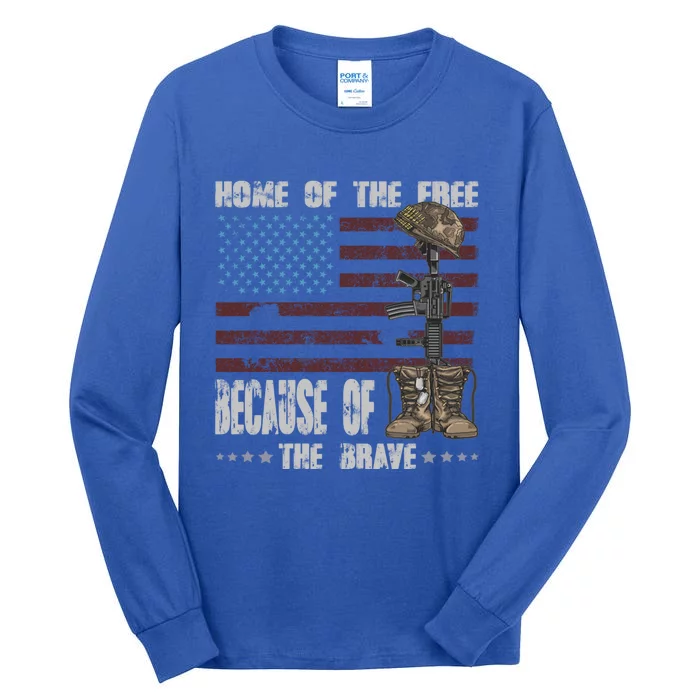 Land Of The Free Because The Brave Distress Veteran Us Flag Gift Tall Long Sleeve T-Shirt