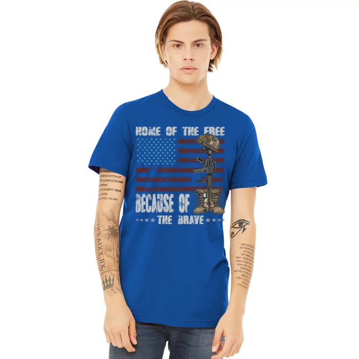 Land Of The Free Because The Brave Distress Veteran Us Flag Gift Premium T-Shirt