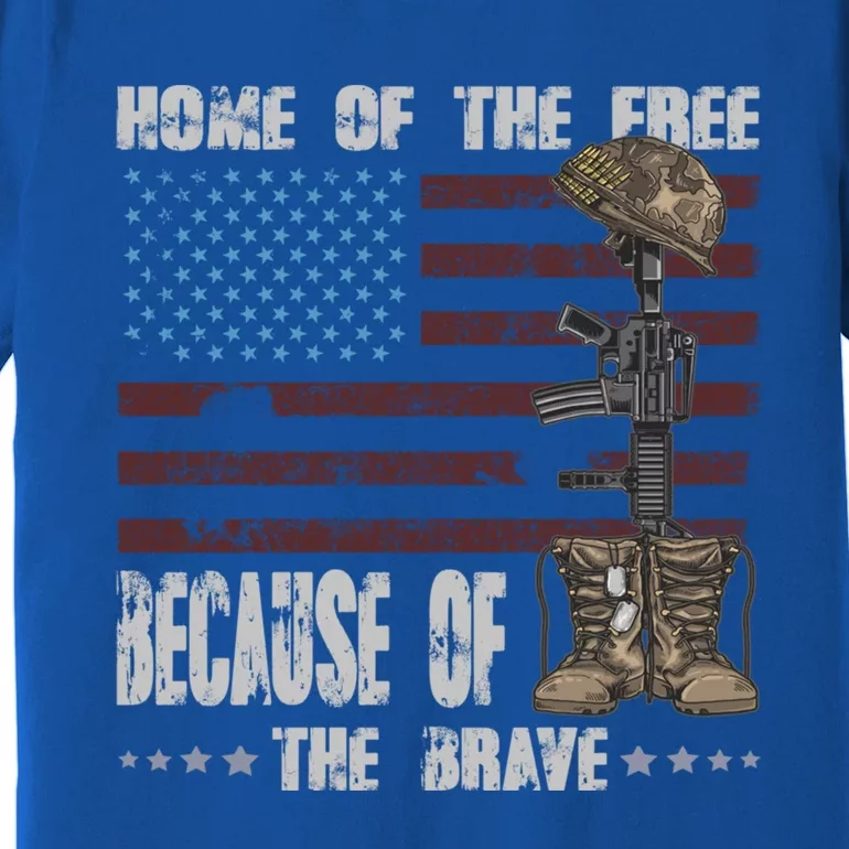 Land Of The Free Because The Brave Distress Veteran Us Flag Gift Premium T-Shirt