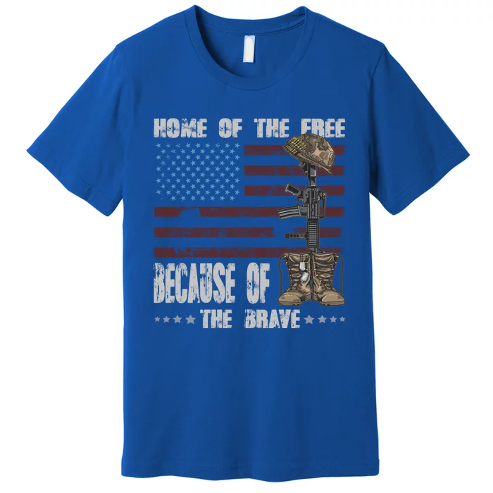 Land Of The Free Because The Brave Distress Veteran Us Flag Gift Premium T-Shirt