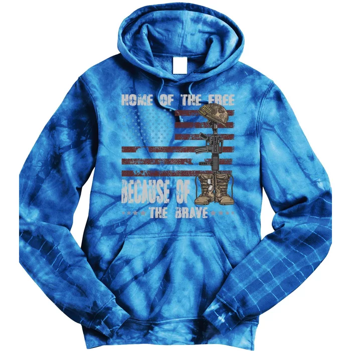 Land Of The Free Because The Brave Distress Veteran Us Flag Gift Tie Dye Hoodie