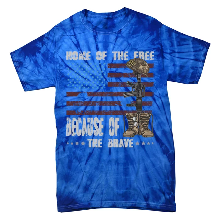 Land Of The Free Because The Brave Distress Veteran Us Flag Gift Tie-Dye T-Shirt