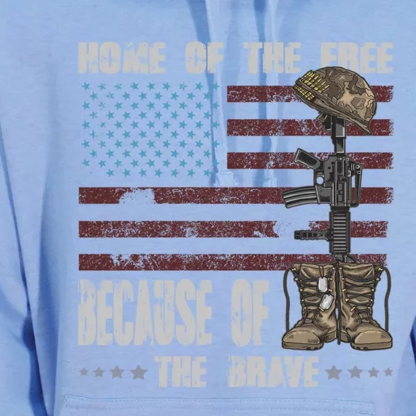 Land Of The Free Because The Brave Distress Veteran Us Flag Gift Unisex Surf Hoodie