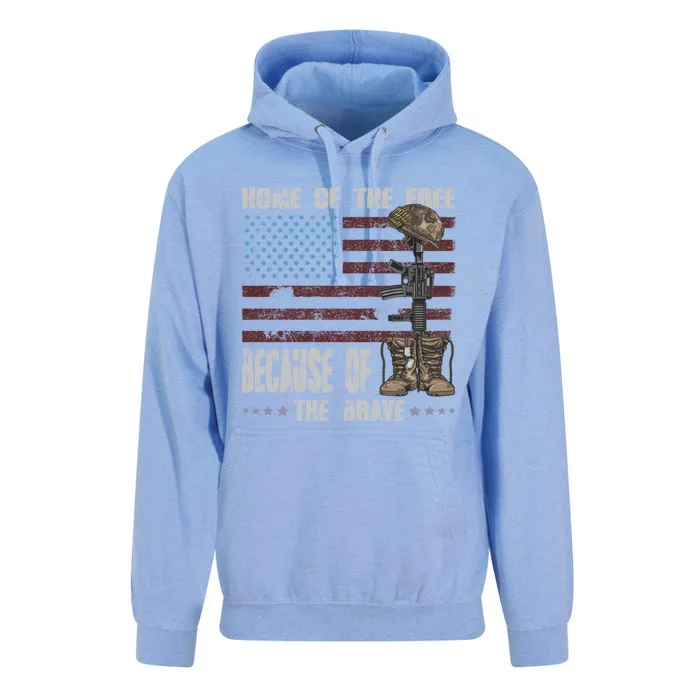 Land Of The Free Because The Brave Distress Veteran Us Flag Gift Unisex Surf Hoodie