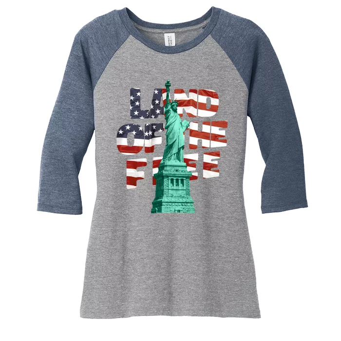 Land Of The Free Statue Of Liberty Women's Tri-Blend 3/4-Sleeve Raglan Shirt