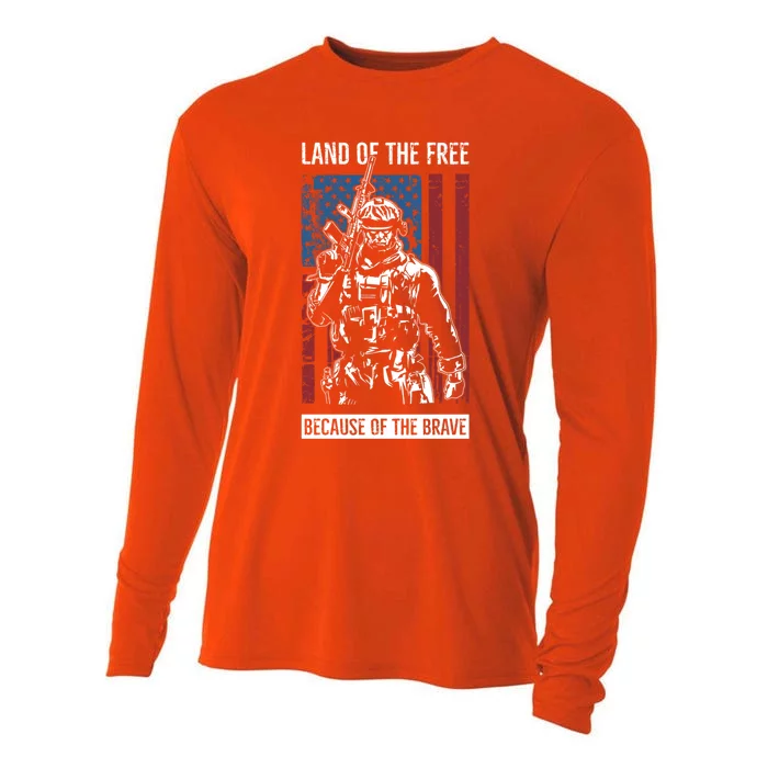 Land Of The Free Because Of The Brave Memorial Day Usa Flag Gift Cooling Performance Long Sleeve Crew