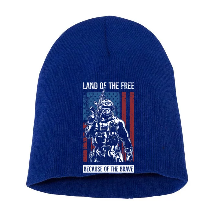 Land Of The Free Because Of The Brave Memorial Day Usa Flag Gift Short Acrylic Beanie