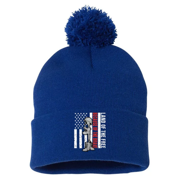 Land Of The Free Brave Memorial Day Pom Pom 12in Knit Beanie