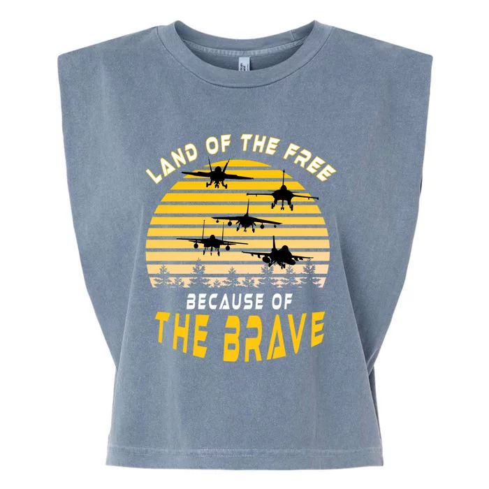 Land Of The Free Because Of The Brave Air Force Dad Gift Garment-Dyed Women's Muscle Tee