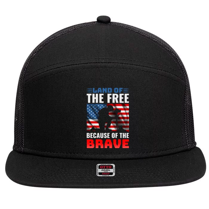 LAND OF THE FREE BECAUSE OF THE BRAVE 7 Panel Mesh Trucker Snapback Hat