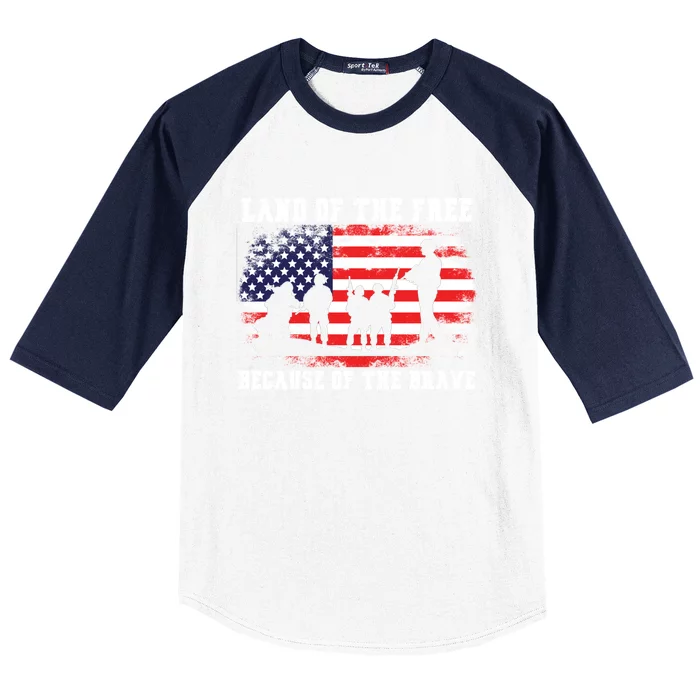 Land Of The Free Because Of The Brave American Flag Cool Gift Baseball Sleeve Shirt