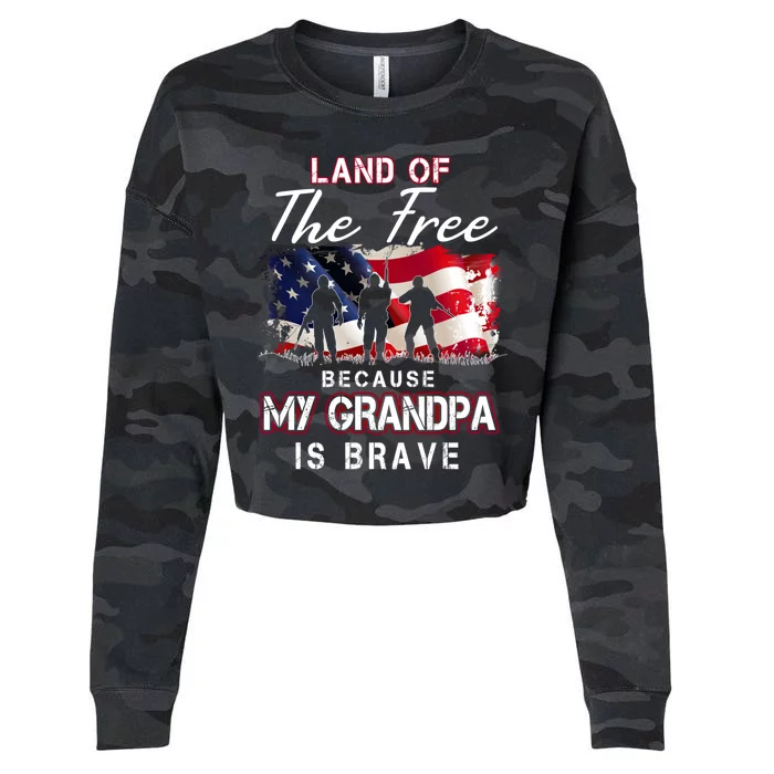 Land Of The Free Because My Grandpa Is Brave Gift Cropped Pullover Crew