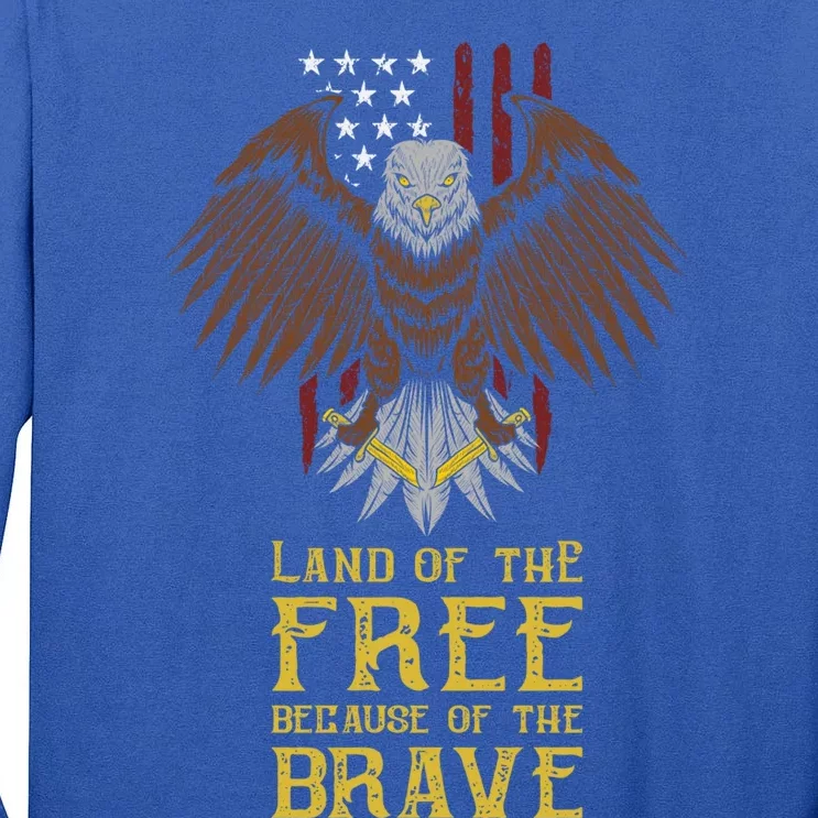 Land Of The Free Because Of The Brave Eagle Over Flag Gift Tall Long Sleeve T-Shirt