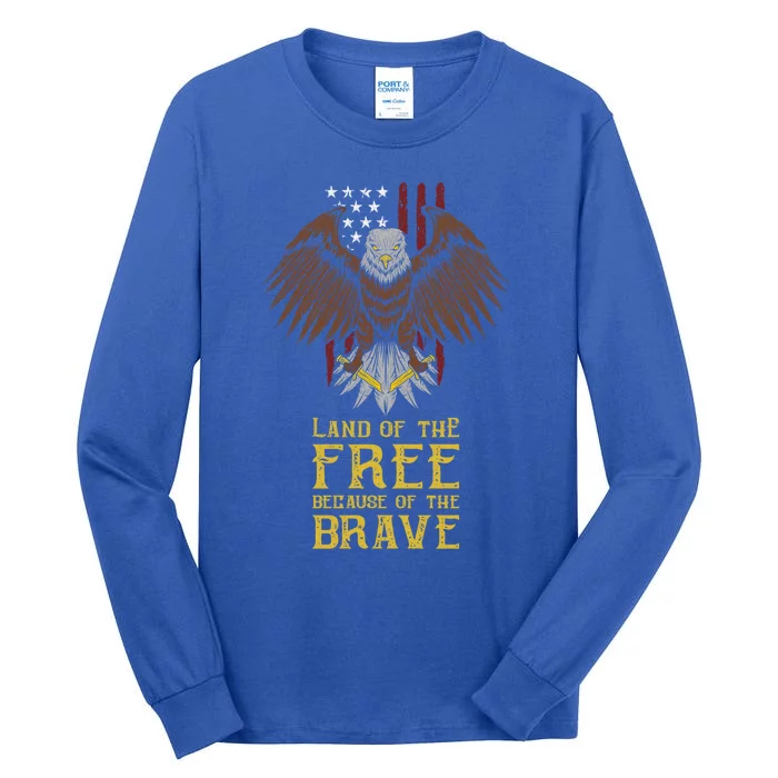 Land Of The Free Because Of The Brave Eagle Over Flag Gift Tall Long Sleeve T-Shirt