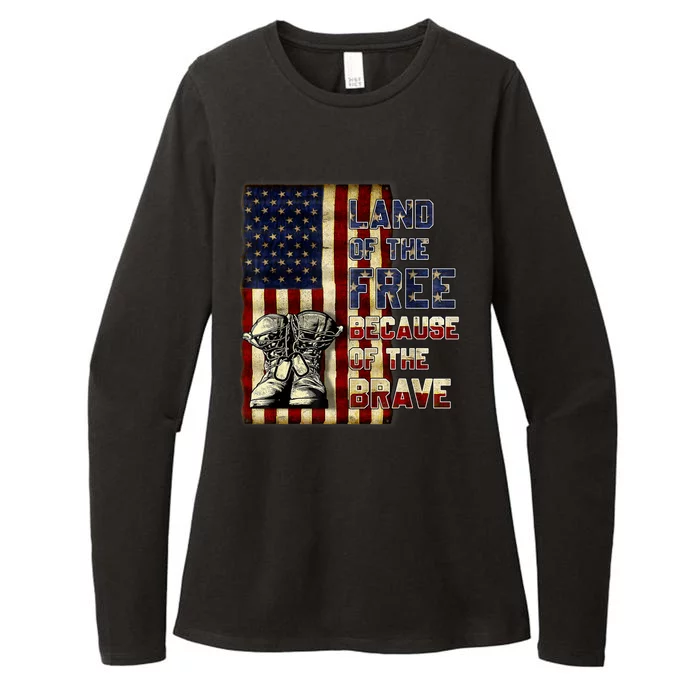 Land Of The Free,Because Of The Brave Memorial Day Patriotic Womens CVC Long Sleeve Shirt