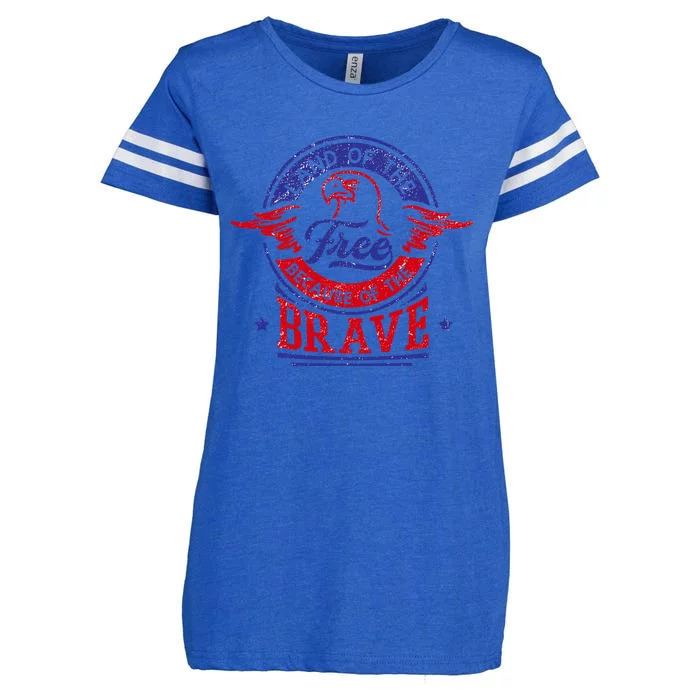 Land Of The Free Because Of The Brave Patriotic Military Great Gift Enza Ladies Jersey Football T-Shirt