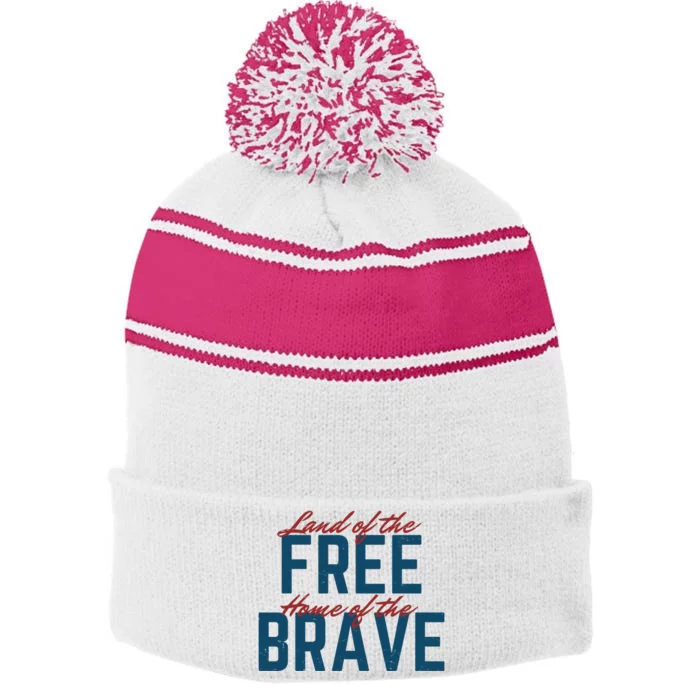 Land Of The Free Home Of The Brave Vintage Stripe Pom Pom Beanie