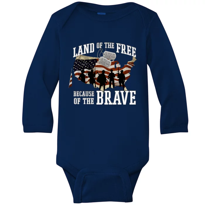 Land Of The Free Because Of The Brave Gift Baby Long Sleeve Bodysuit