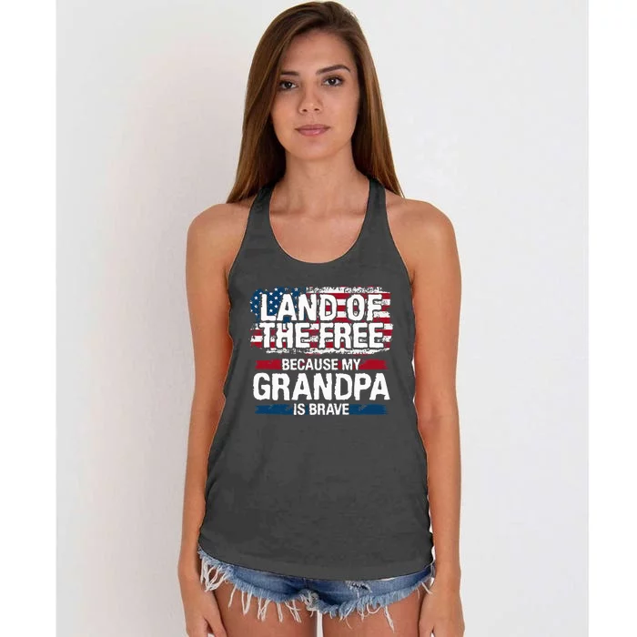 Land Of The Free Because My Grandpa Is Brave Veteran Army Women's Knotted Racerback Tank