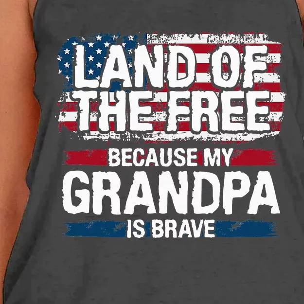 Land Of The Free Because My Grandpa Is Brave Veteran Army Women's Knotted Racerback Tank