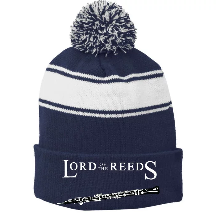 Lord Of The Reeds Funny Oboe Oboist Funny Music Teacher Stripe Pom Pom Beanie