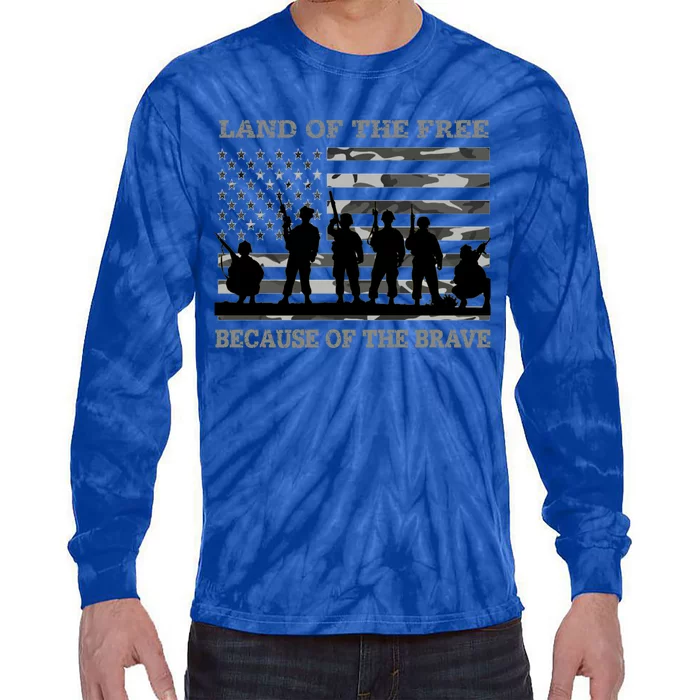 Land Of The Free Because Of The Brave Urban Camo Troops Gift Tie-Dye Long Sleeve Shirt