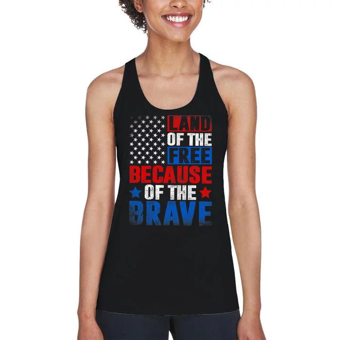 Land Of The Free Because Of The Brave Usa Flag Memorial Day Women's Racerback Tank