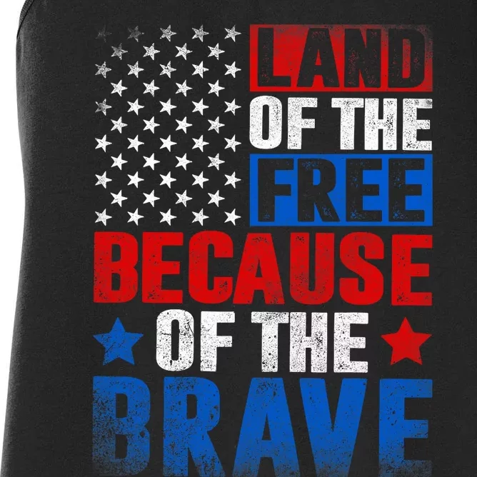 Land Of The Free Because Of The Brave Usa Flag Memorial Day Women's Racerback Tank