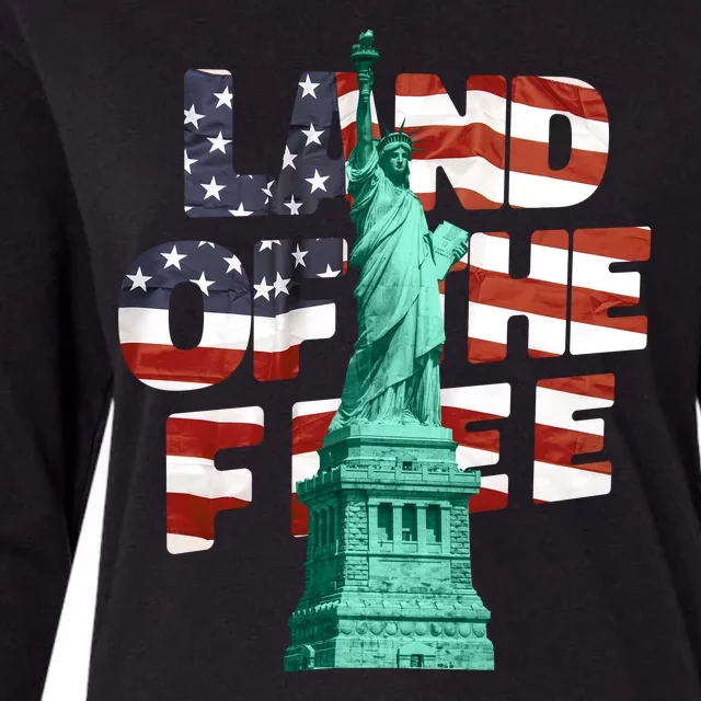 Land Of The Free Statue Of Liberty American Flag Womens Cotton Relaxed Long Sleeve T-Shirt