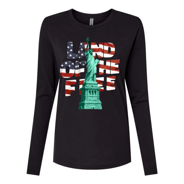 Land Of The Free Statue Of Liberty American Flag Womens Cotton Relaxed Long Sleeve T-Shirt