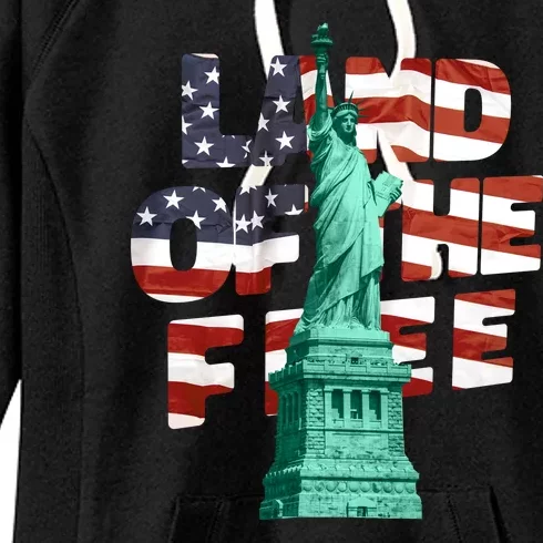 Land Of The Free Statue Of Liberty American Flag Women's Fleece Hoodie