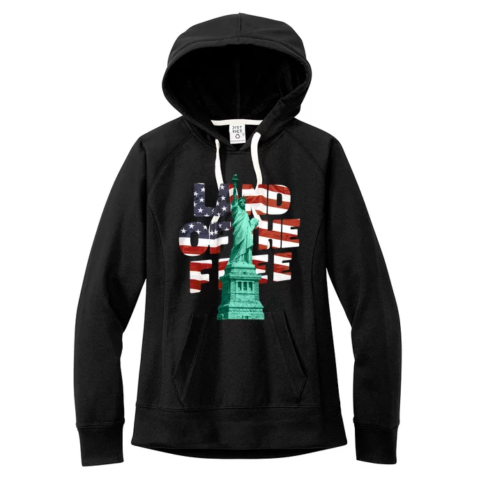 Land Of The Free Statue Of Liberty American Flag Women's Fleece Hoodie