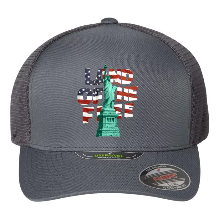 Land Of The Free Statue Of Liberty American Flag Flexfit Unipanel Trucker Cap