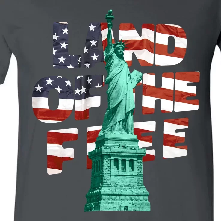 Land Of The Free Statue Of Liberty American Flag V-Neck T-Shirt