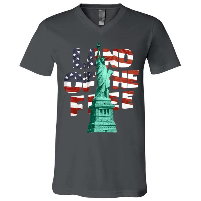 Land Of The Free Statue Of Liberty American Flag V-Neck T-Shirt